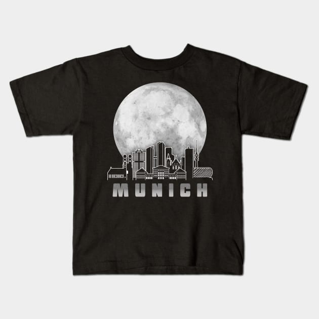 Munich Germany Skyline Full Moon Kids T-Shirt by travel2xplanet